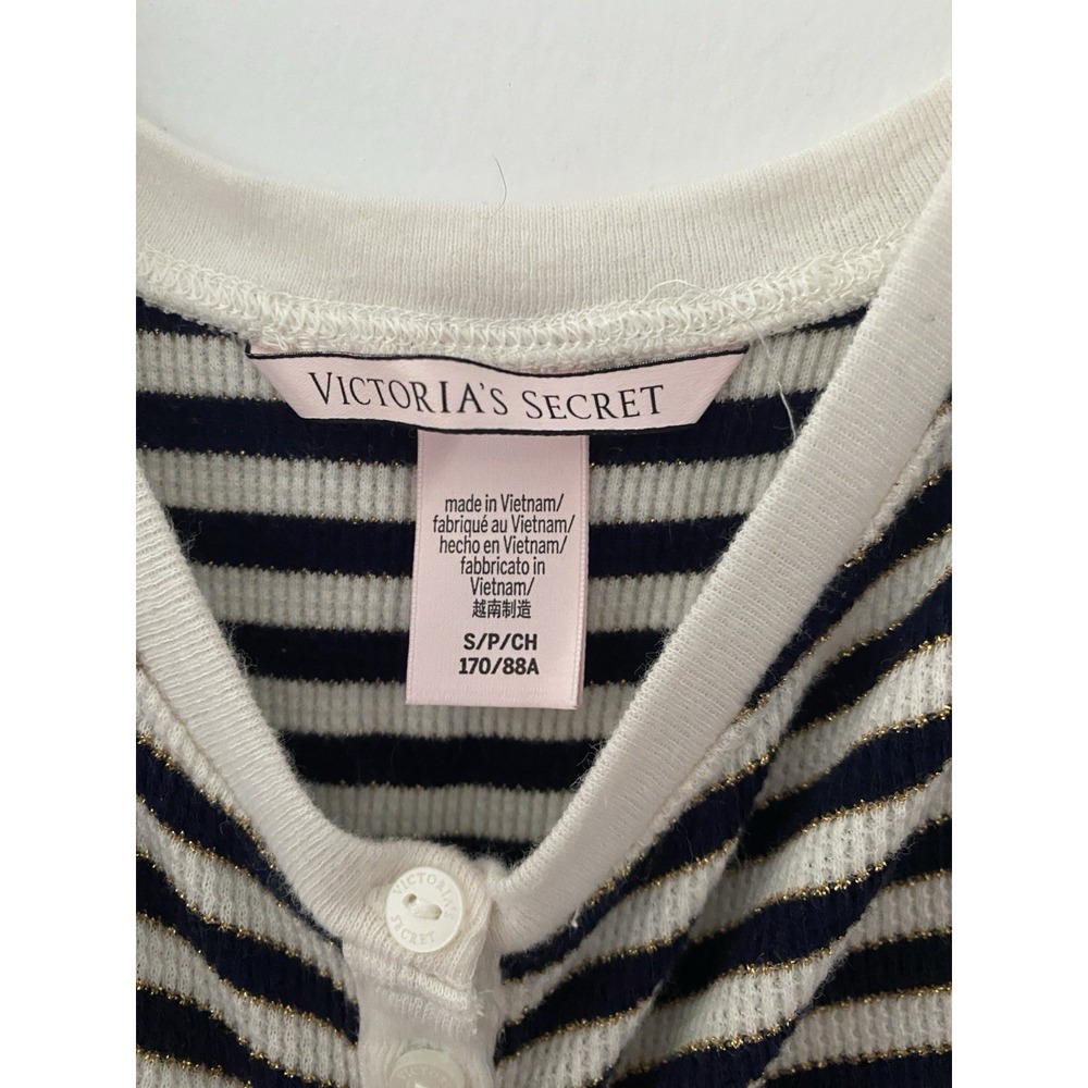 Victoria's Secret Striped Henley Sleep‎ Dress Black & White with Gold Sz Small - Picture 3 of 5